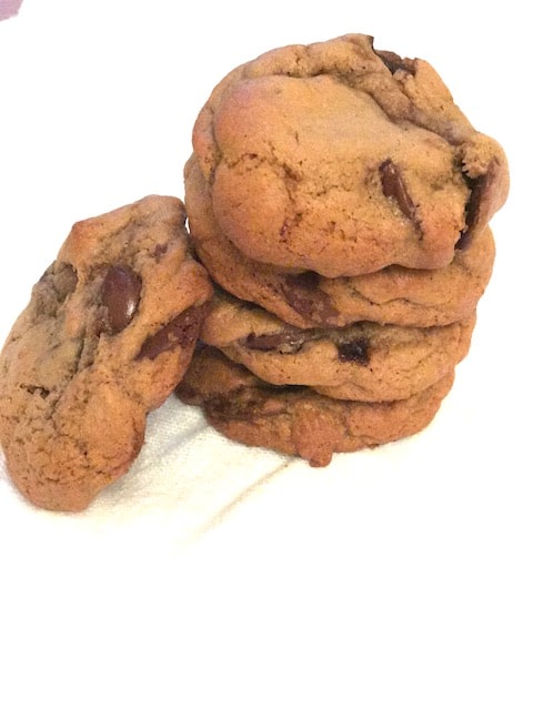 Tower of chocolate chip cookies