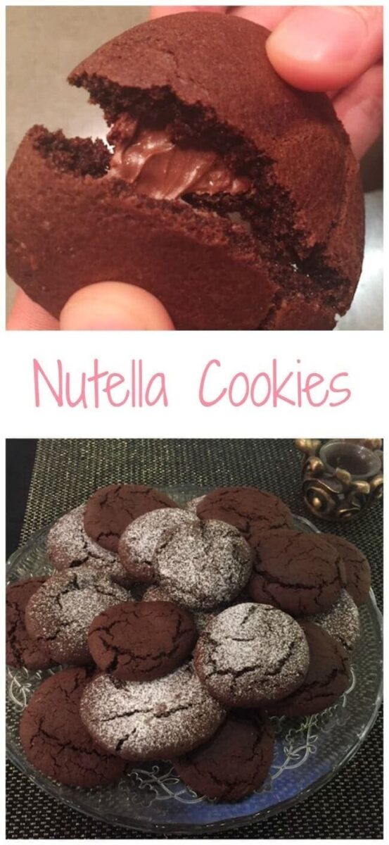Pin image plate of nutella cookies and image showing nutella inside
