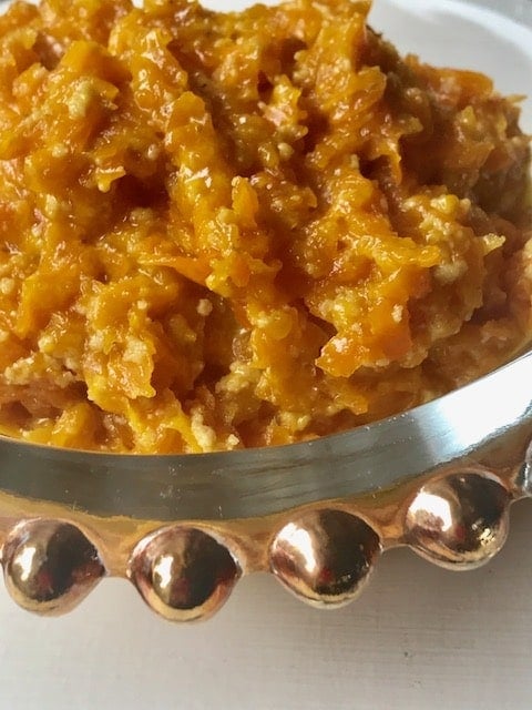 Close up of Carrot Halwa showing texture