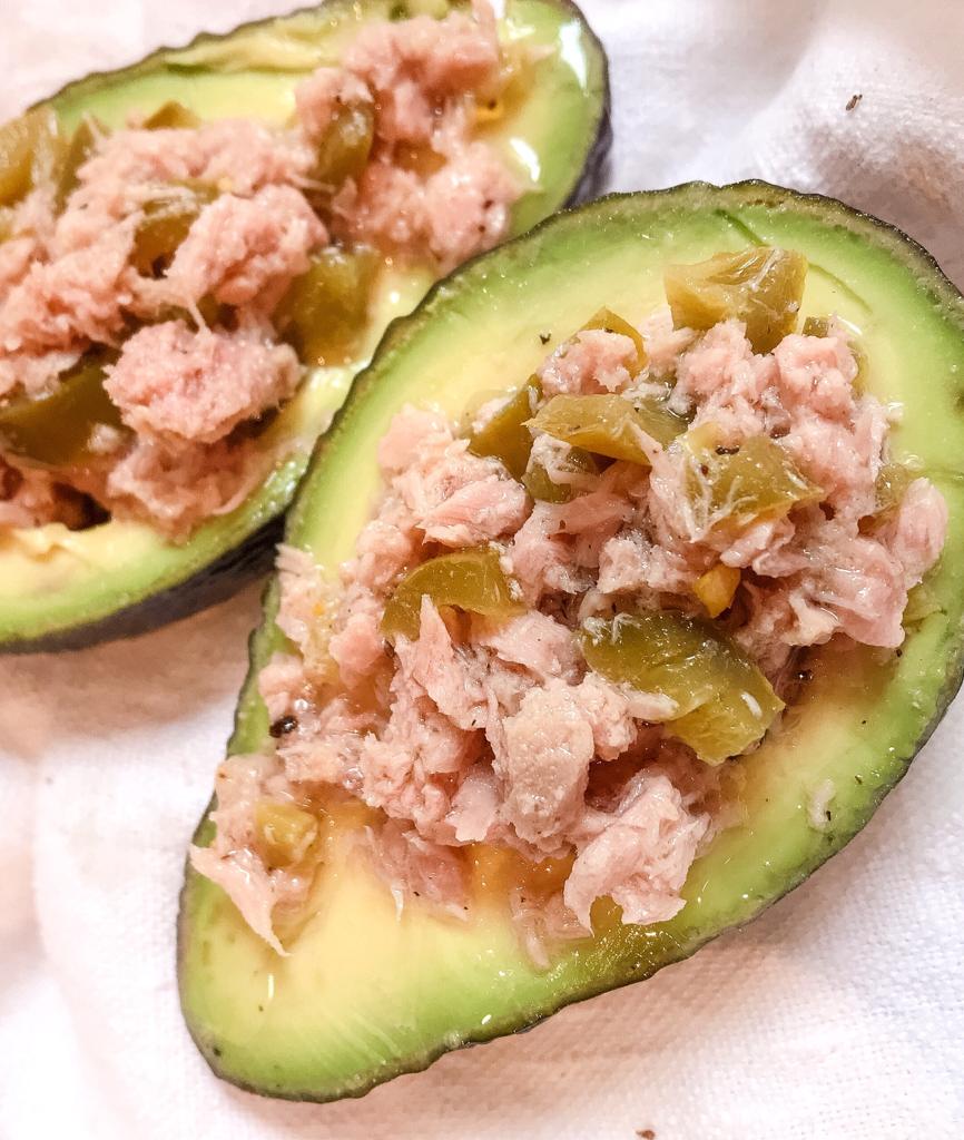 Avocado with tuna and jalapeños
