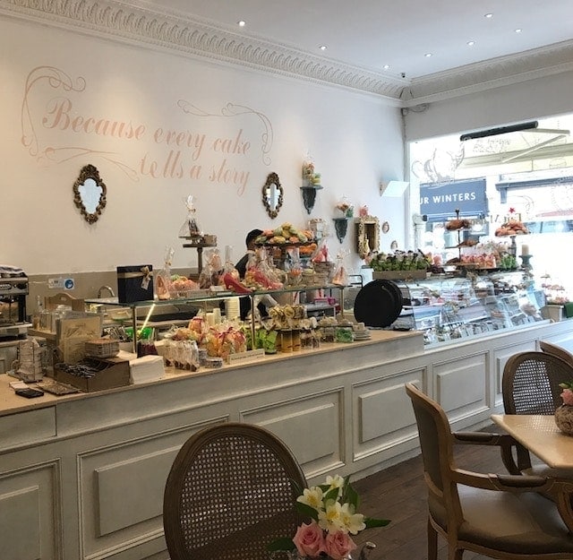 Interior view with counter selling chocolates and pastries 