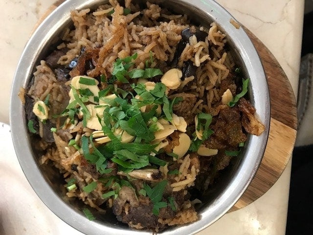 Close up of Maqluba in a serving bowl