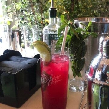 Close up of berry Mule on table