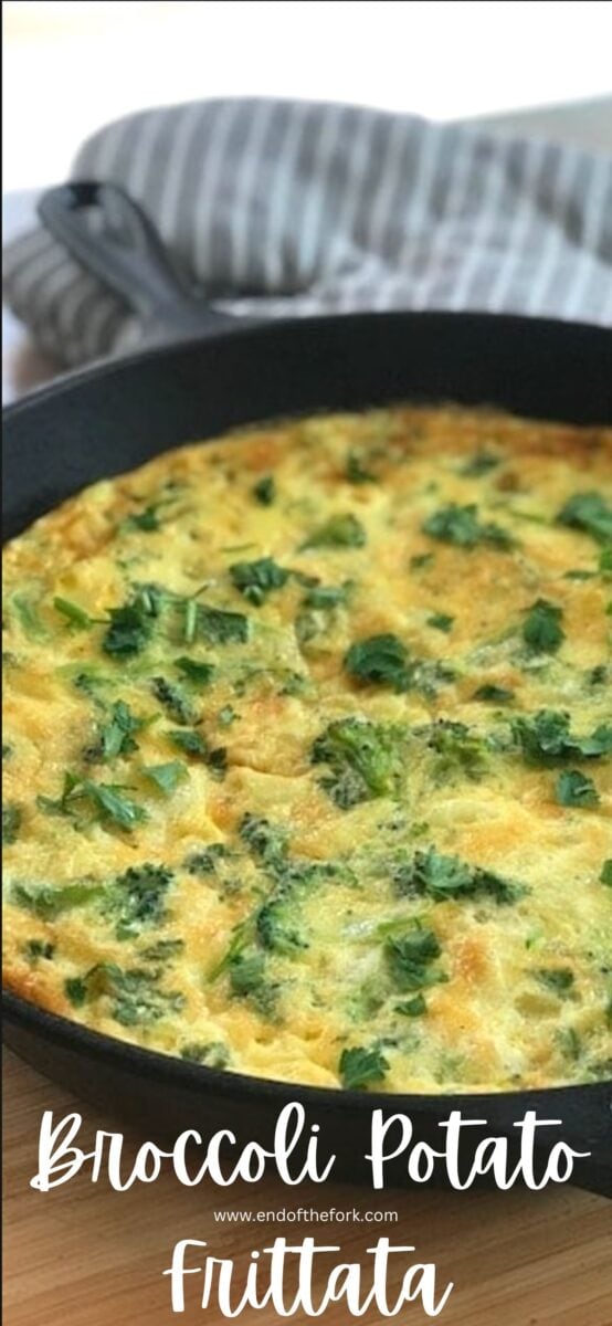 Pin image of broccoli potato frittata.