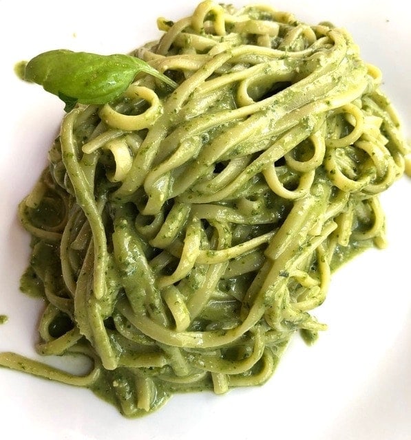 Close up of pesto with linguine