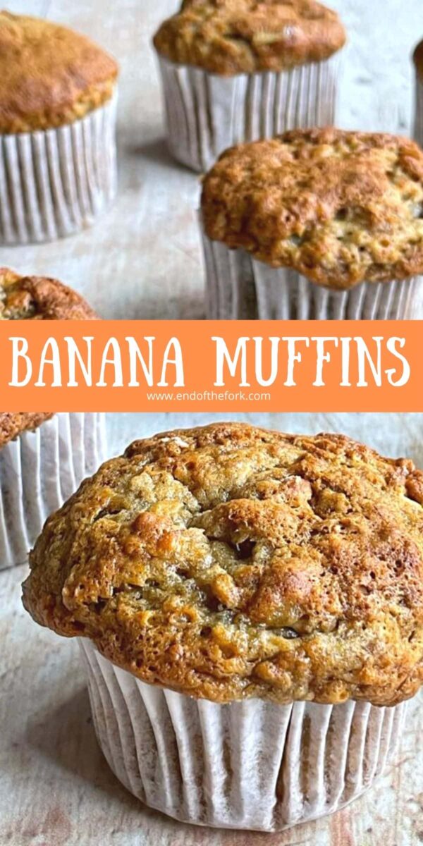 Pin image of banana muffins.