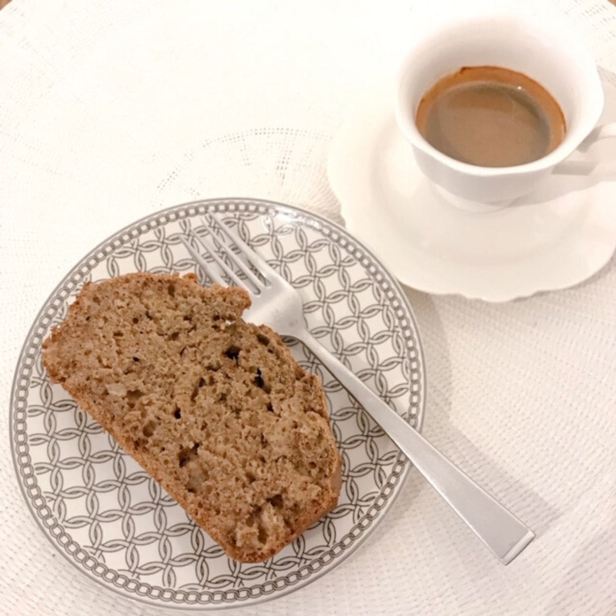 Sliced banana bread with cup of coffee