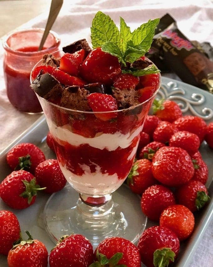 close up of dessert in a tall glass