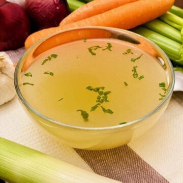Chicken Stock in a glass bowl