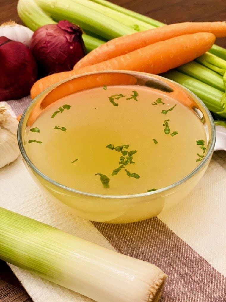 Chicken Stock in a glass bowl