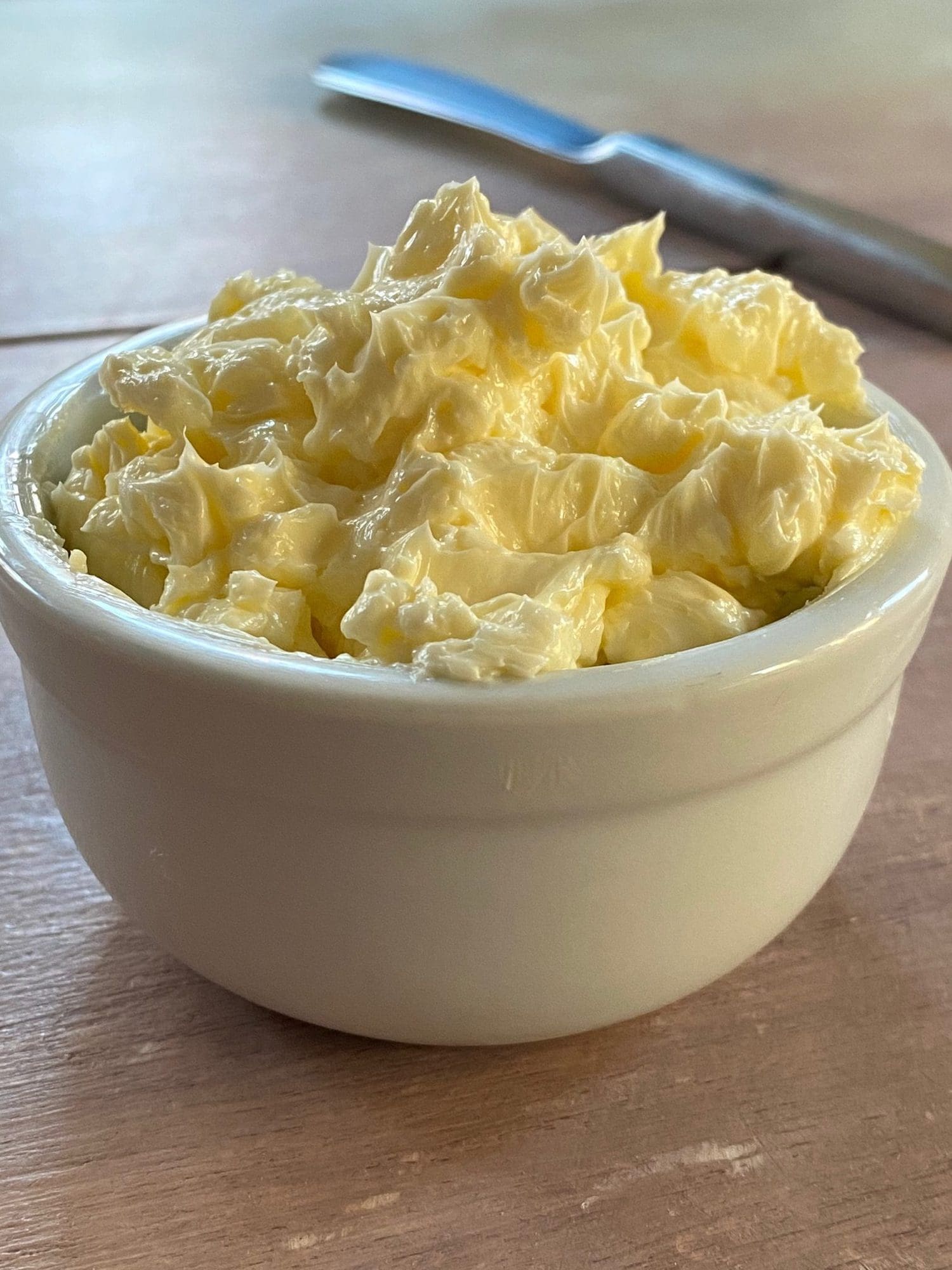 whipped butter in white butter bowl