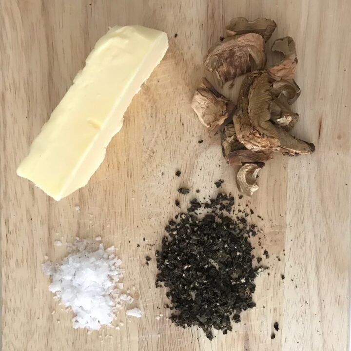 dried porcini, salt, butter, crushed black pepper