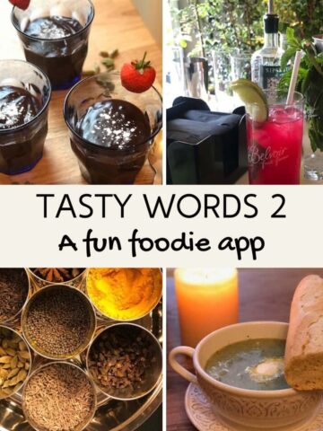4 images of food depicted in the Tasty Words app