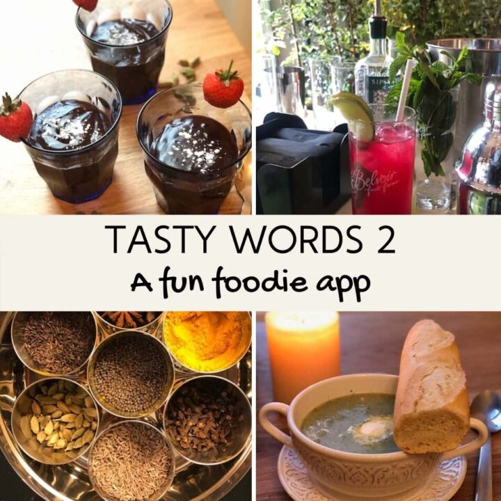 4 images of food depicted in the Tasty Words app