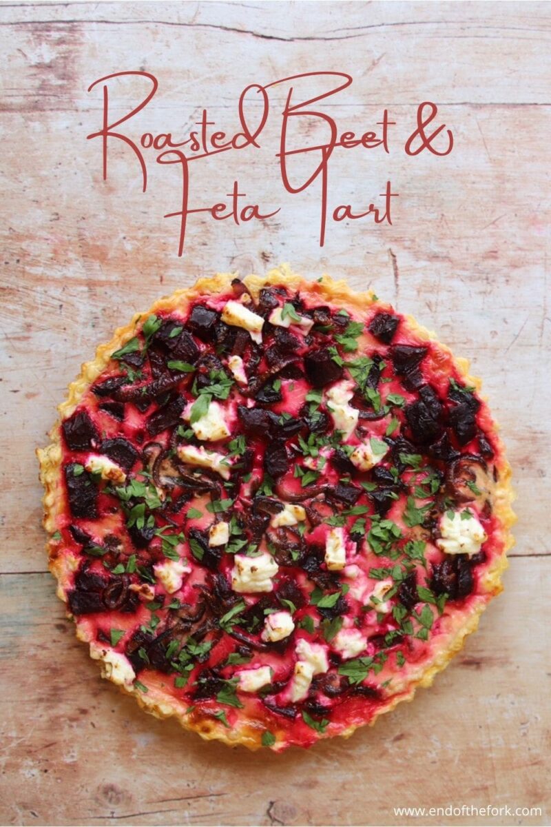 pin image Beet and feta tart with text overlay