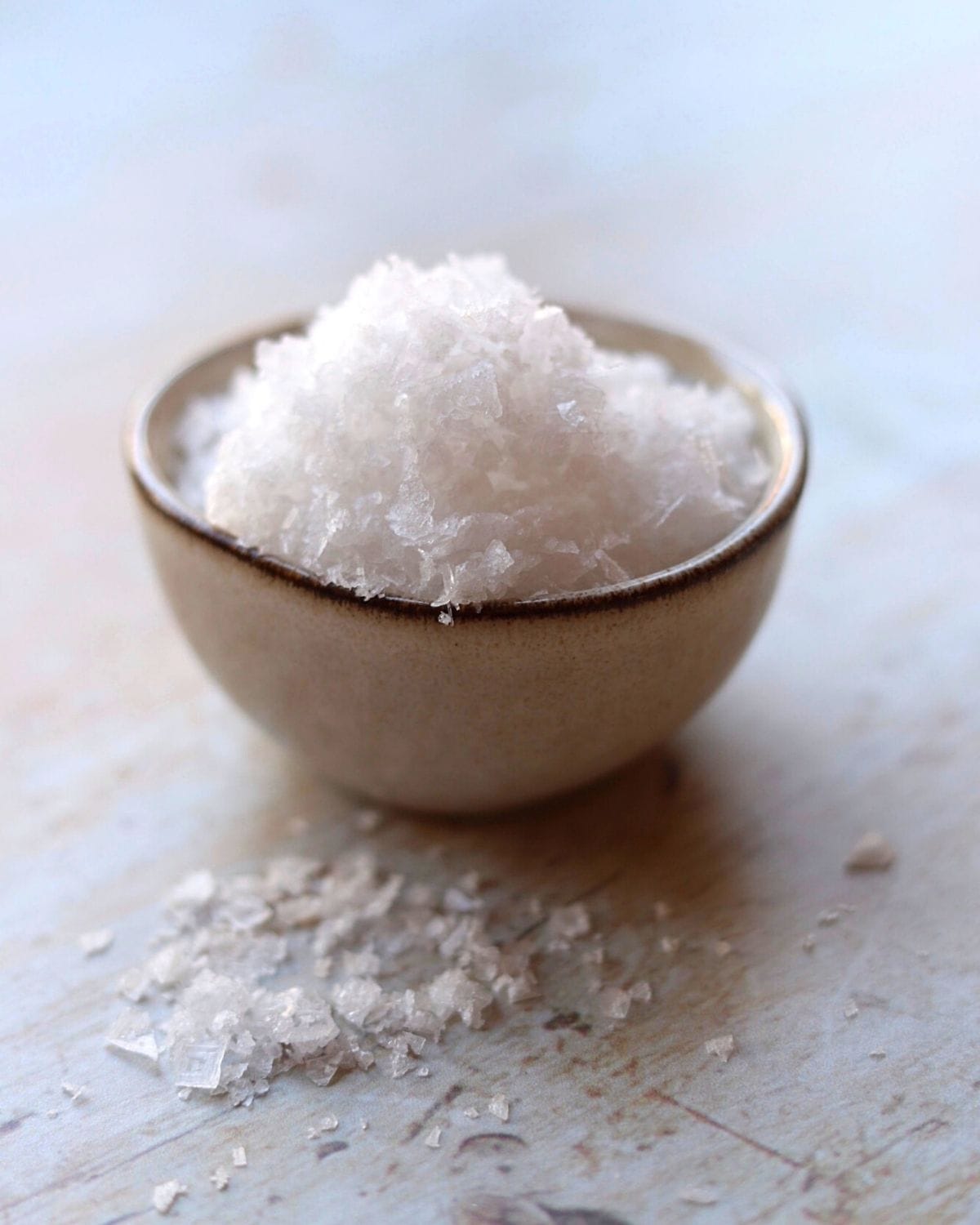 Coarse sea salt in small bowl