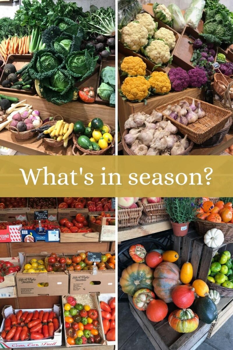 pin image of four photos of seasonal produce