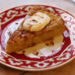 slice of cake on small red plate