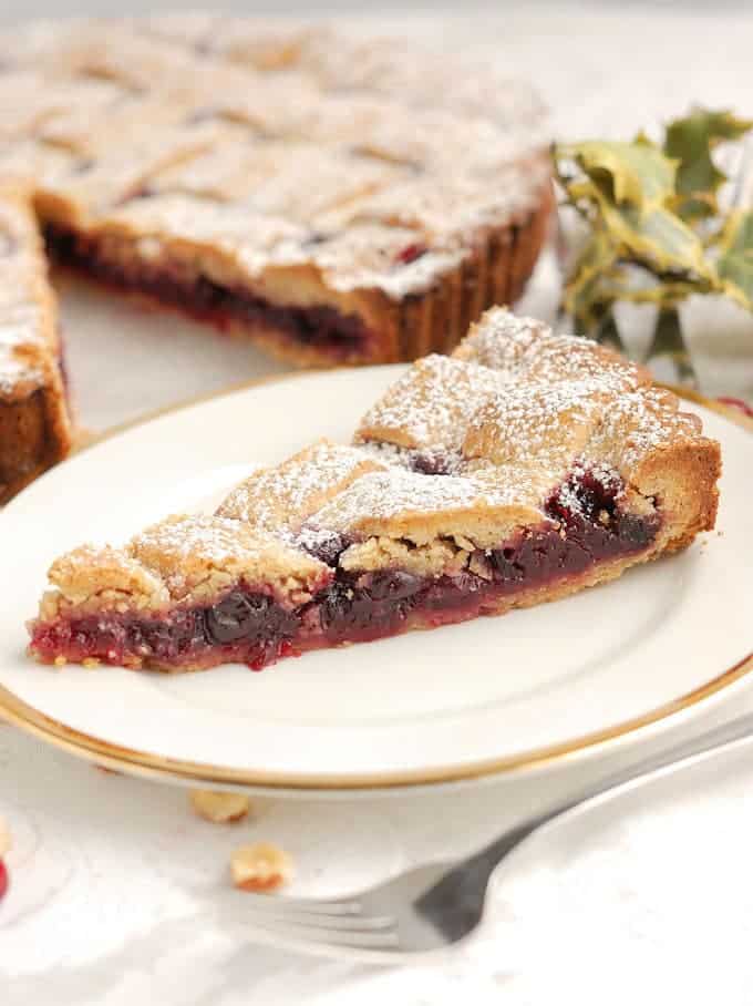 linzer slice on a white plate