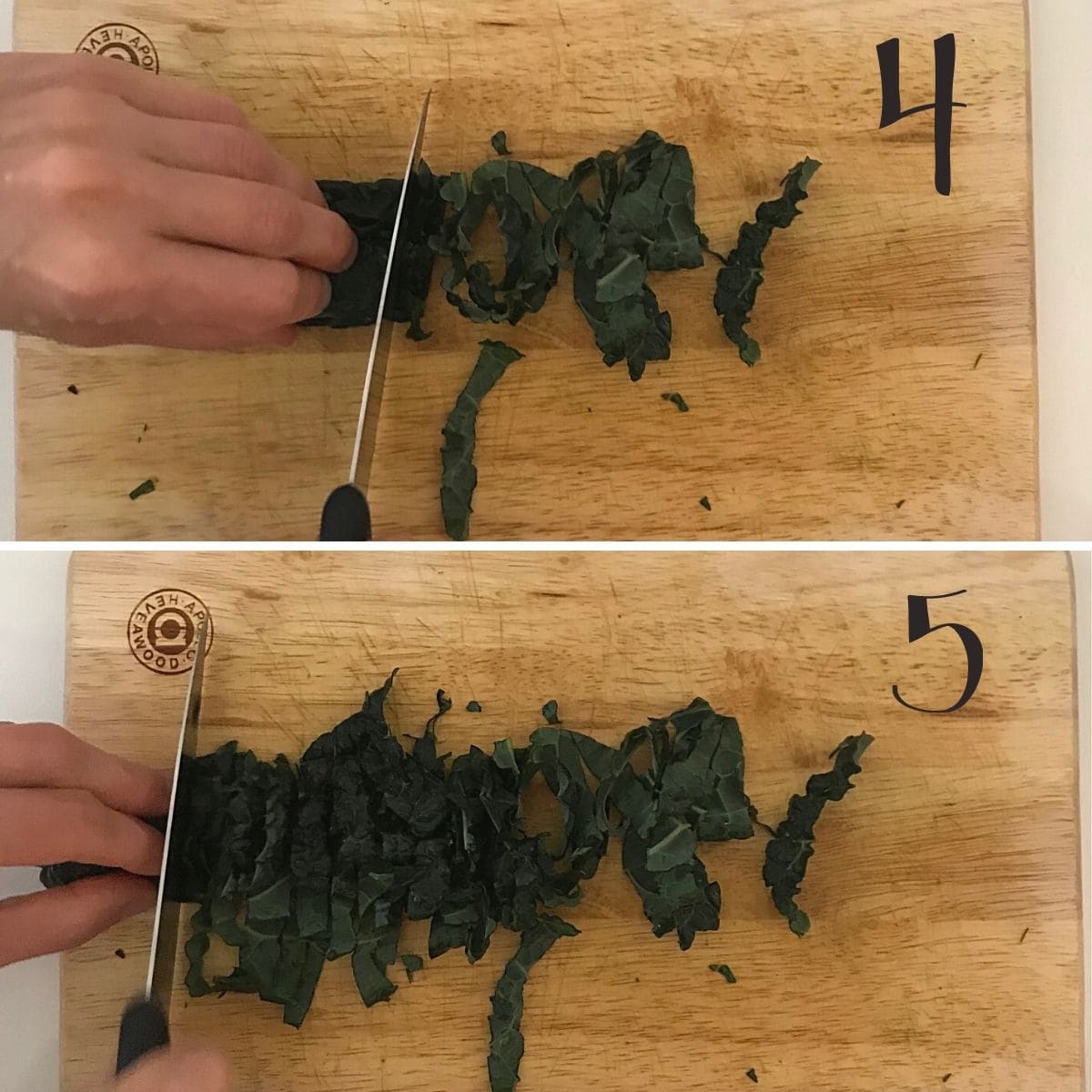 Steps 4 & 5 showing chopping leaf thinly.