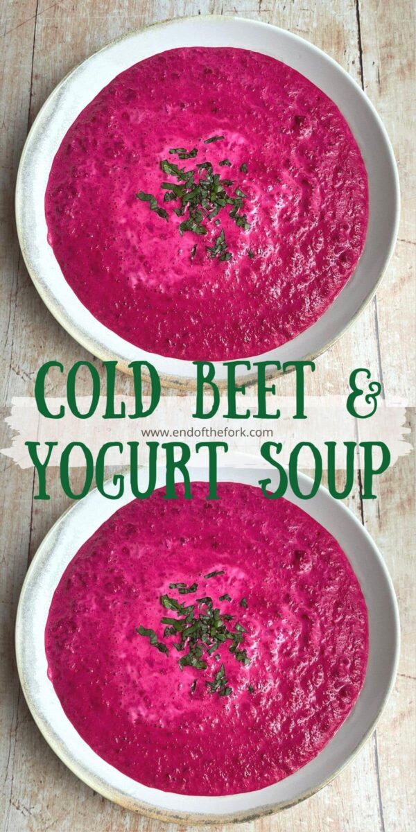 pin image of two images of beet soup.