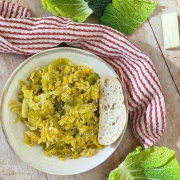 Image of bowl of braised savoy cabbage.