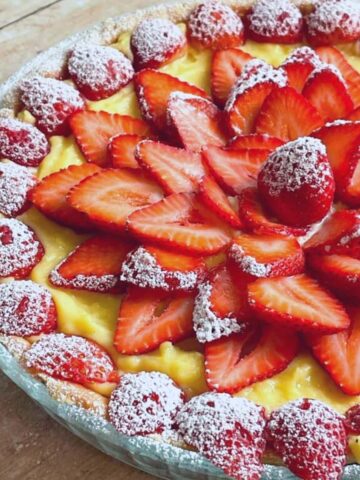 Image of side view of strawberry tart.
