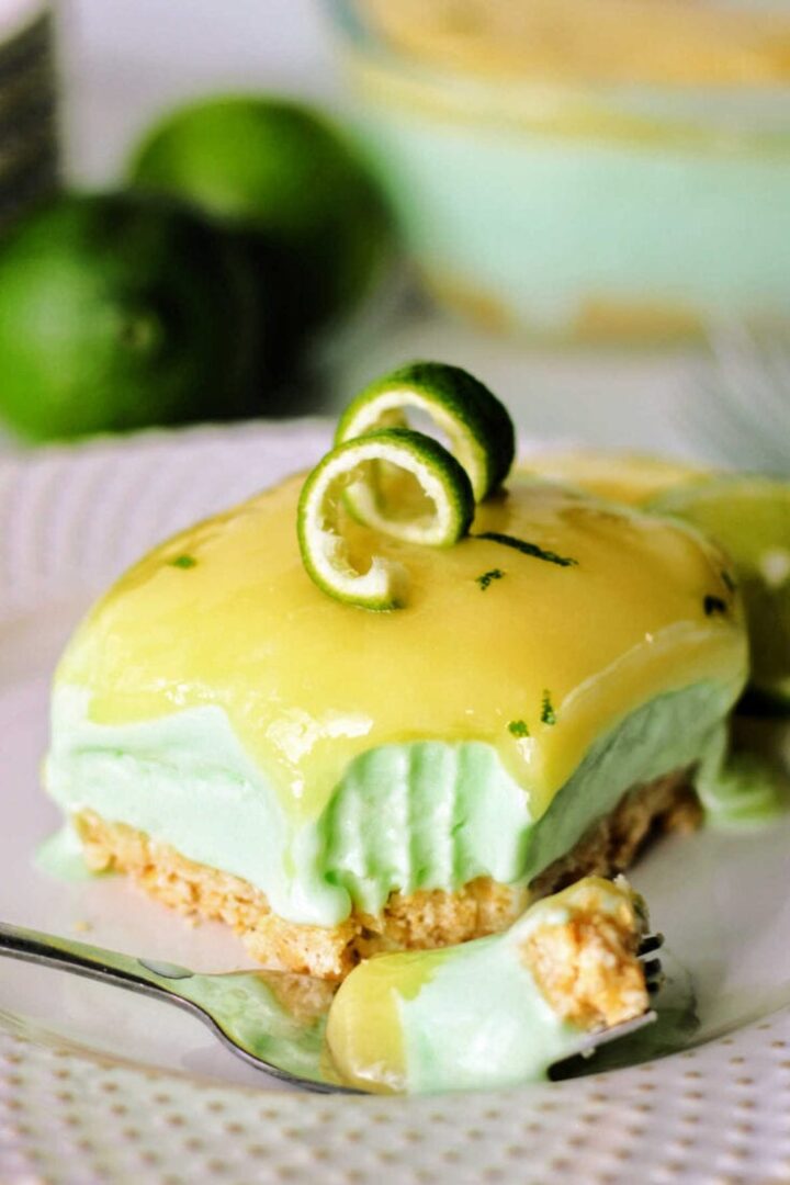 Image of square of green and yellow sherbet bar.