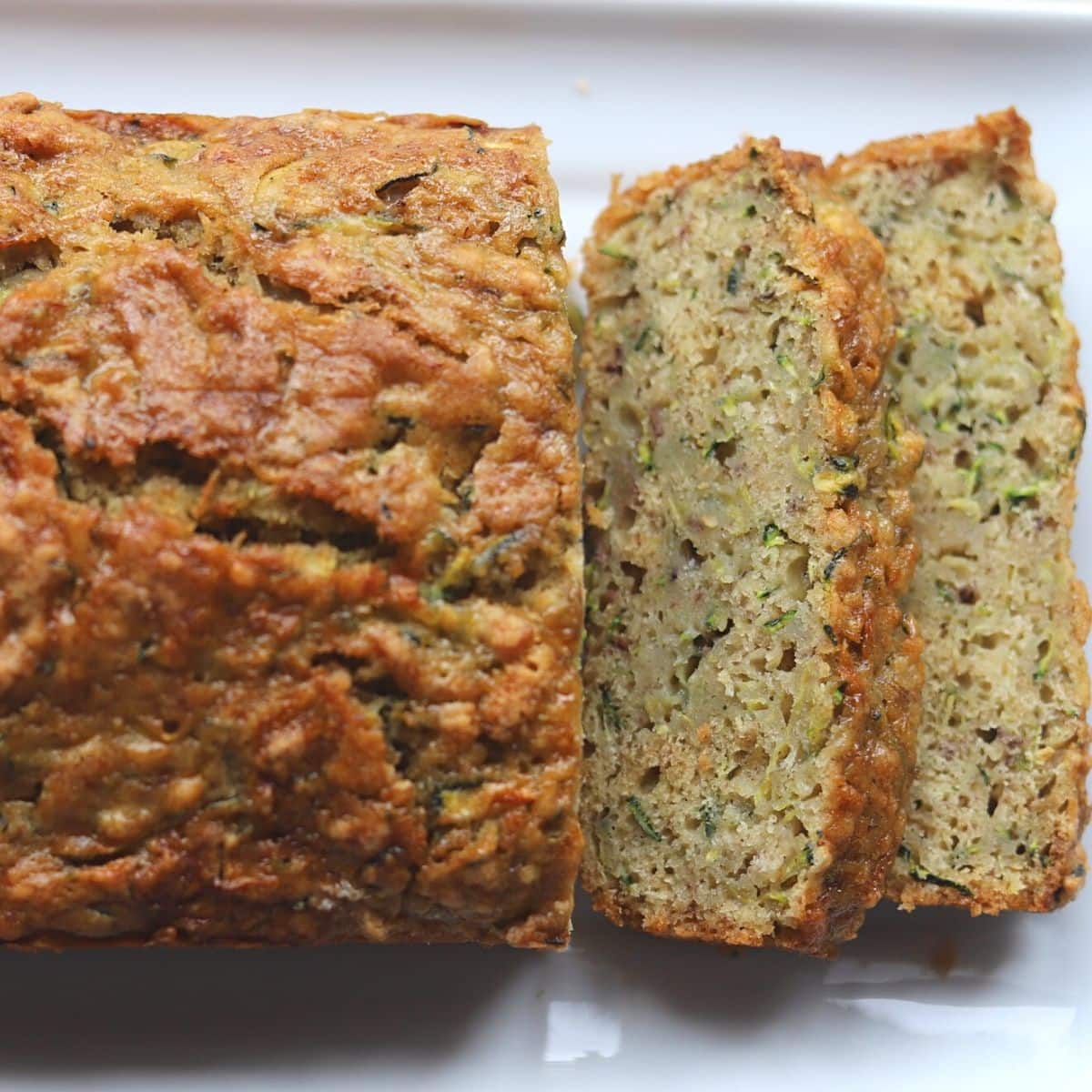 Sliced zucchini banana bread showing texture.