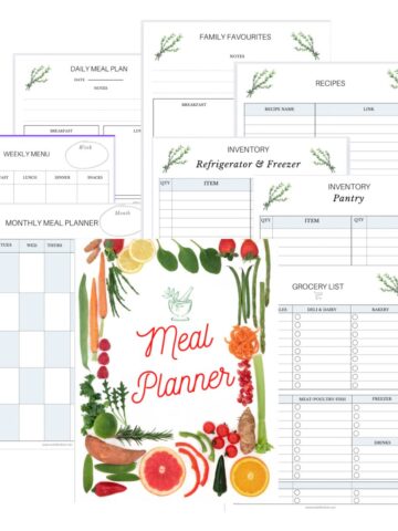 collage of all the meal planner pages.