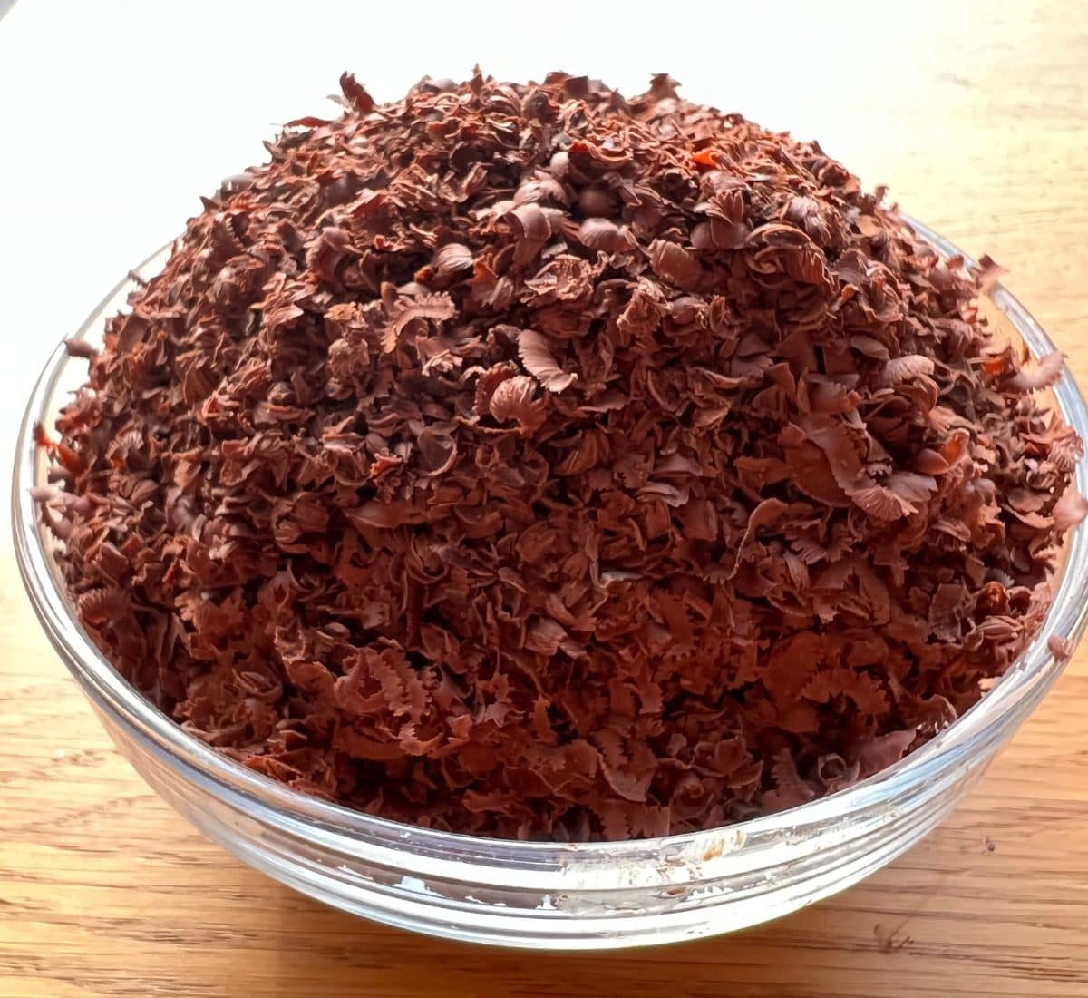 Bowl of grated cacao.