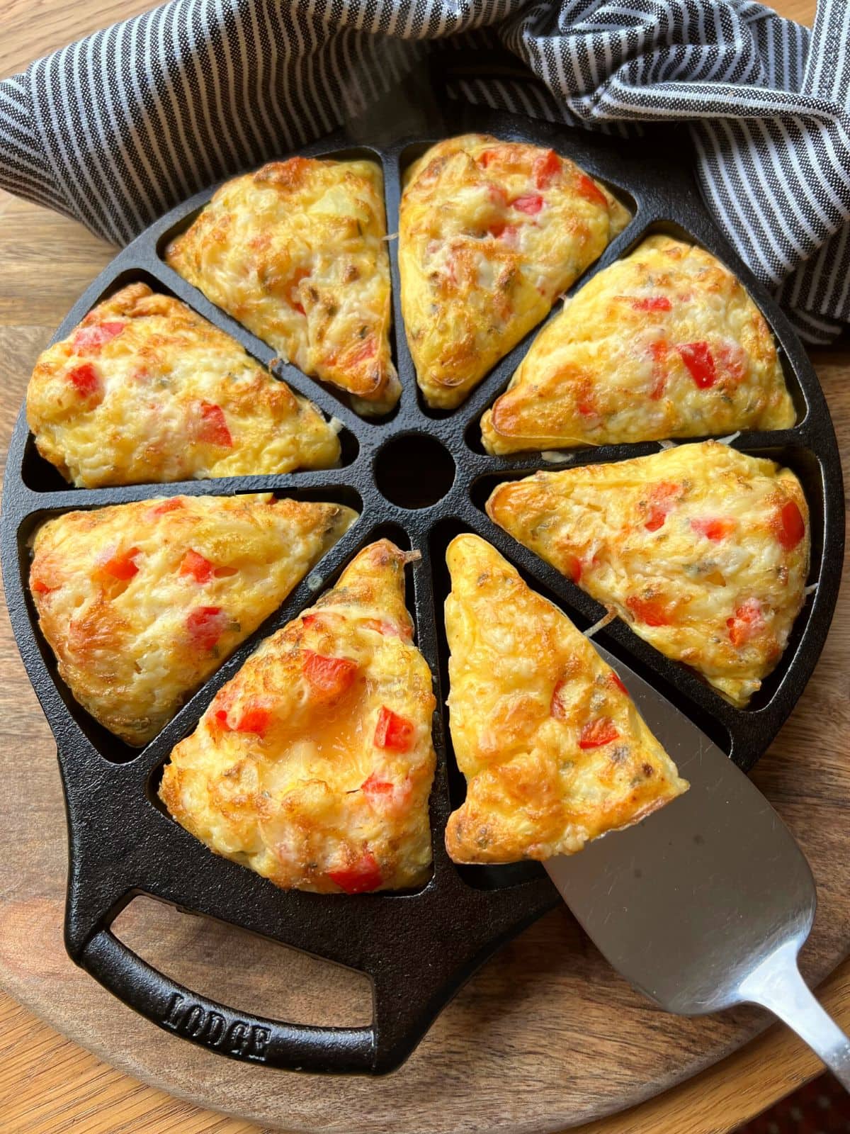 Mini frittatas in a cast iron wedge pan.