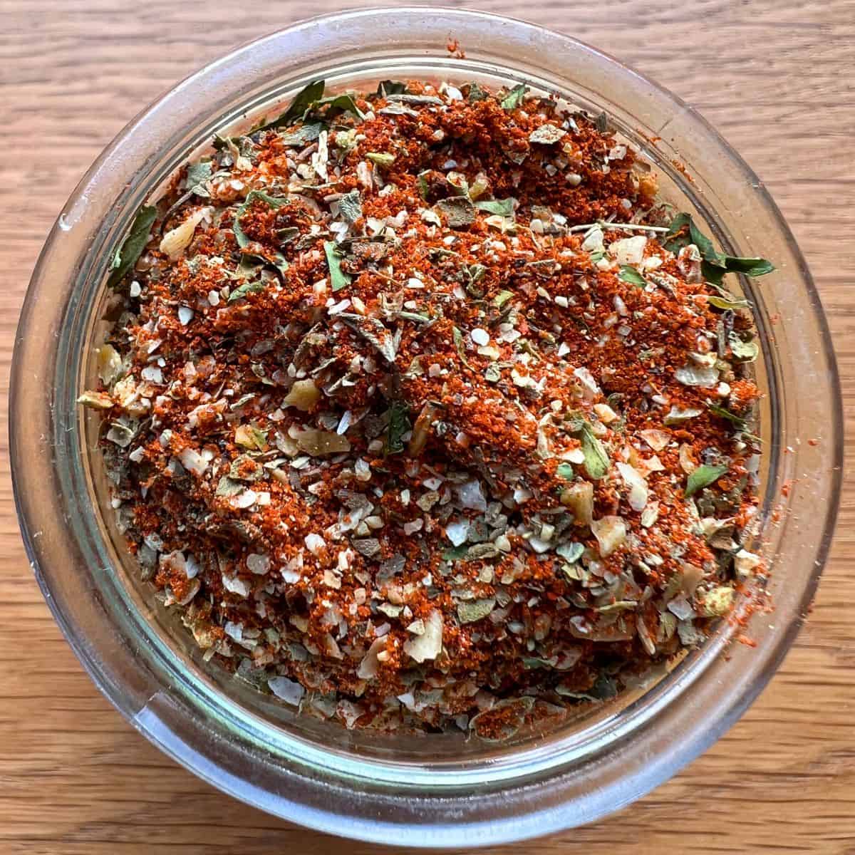 Creole seasoning in glass bowl.