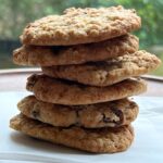 Stack of oatmeal raisin cookies.